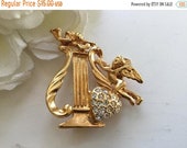 ON SALE PD Rhinestone Heart Brooch Pin Premier Designs Shiny Angels Cupid Harp Romantic Bridal Wedding Holiday Valentine Christmas Mother 39 s