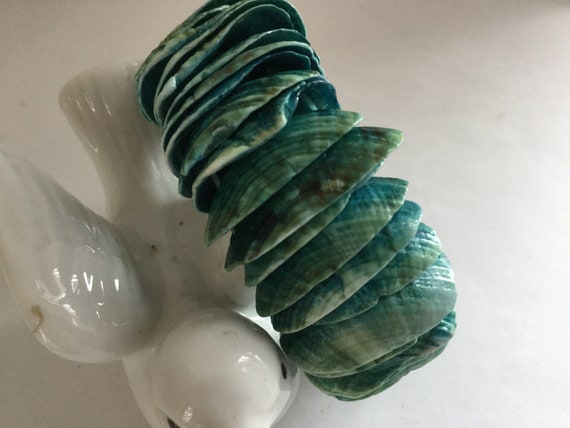 Blue Shell Stretch Bracelet Small Bangle Nautical… - image 5