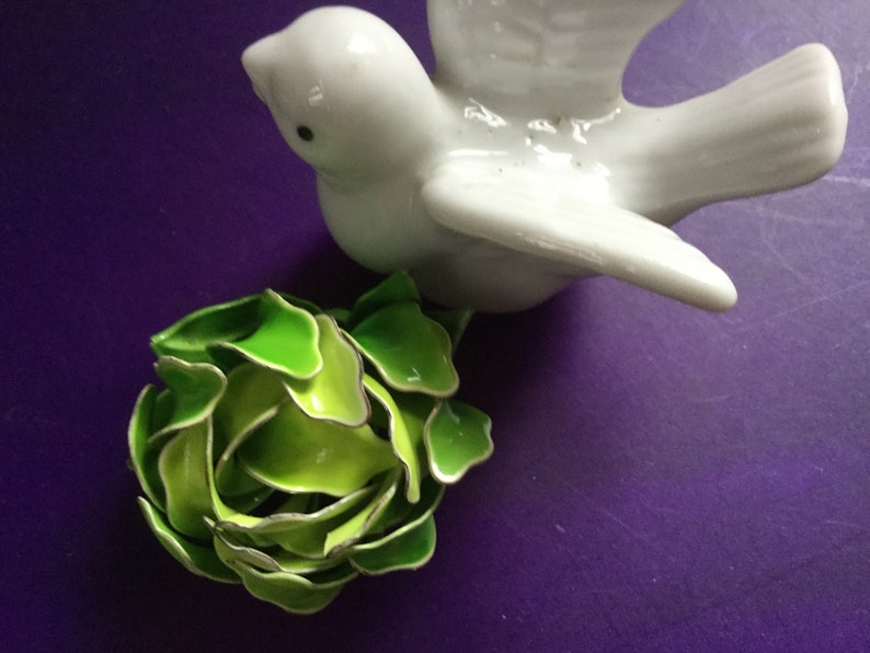 ON SALE Green Enamel Flower Power Brooch Pin Cabbage Rose Mum Furled Leaves 60s Floral Easter Wedding Bride Bridal Bouquet Nature Mother Gif