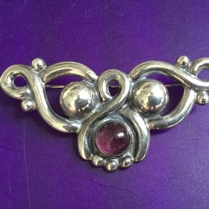 Vintage Mexican Sterling Amethyst Brooch Pin 925 Art Nouveau February Birthday Mother Bride Bridesmaid Wedding  Collectible Gift