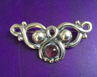 Vintage Mexican Sterling Amethyst Brooch Pin 925 Art Nouveau February Birthday Mother Bride Bridesmaid Wedding  Collectible Gift