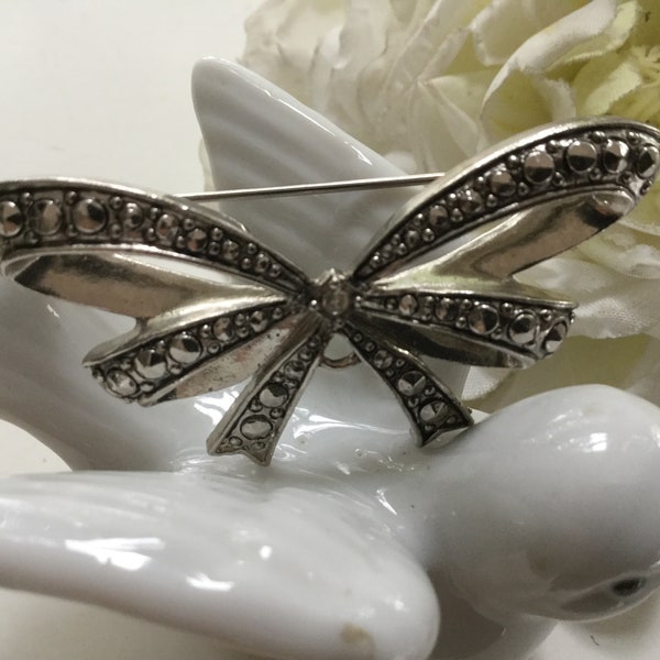 Rhinestone Bow Pin Brooch Avon Marcasite Art Deco Style Costume Stocking Stuffer Vintage Wedding Lapel Collar Mother Teacher Gift Bridal