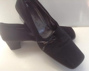 Serge Valentino Black Neoprene Shoes Pumps EU 39 Made in Italy Italian Chunky Slip On Stretch Fabric Rubber Platform 80s Square Toe