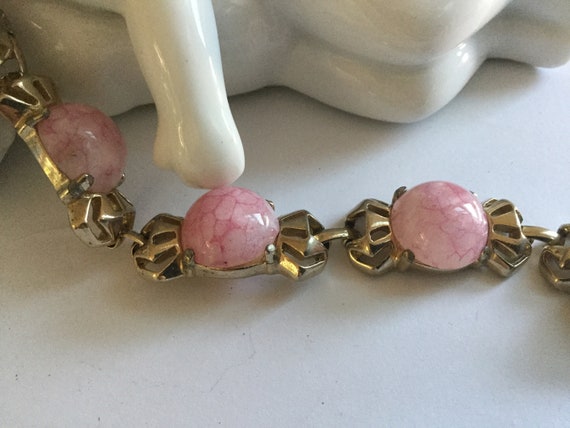 Vintage Rose Stone Bracelet 7.5" Pink Pastel Quar… - image 3
