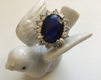 KJL Princess Diana Simulated Sapphire Ring Size 6 Kenneth Jay Lane Crystal ‘Something Blue” September Cocktail Engagement Wedding Bridal