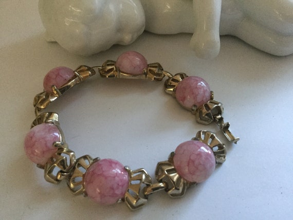 Vintage Rose Stone Bracelet 7.5" Pink Pastel Quar… - image 2