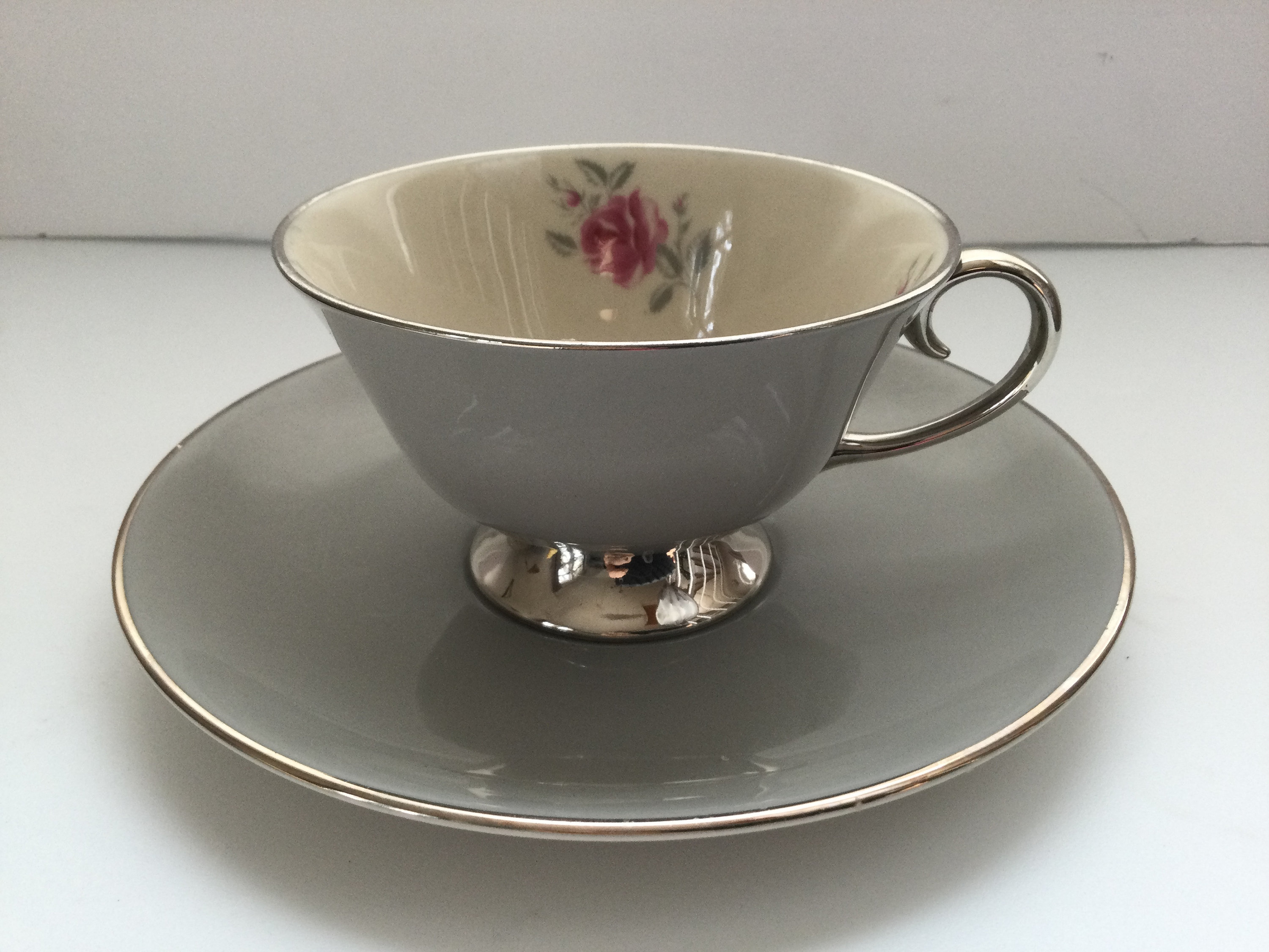 専用　fauvirameコーヒーチェリー　リング silver 11号 Flintridge Miramar Teacup and Saucer Gray Platinum Rim Footed
