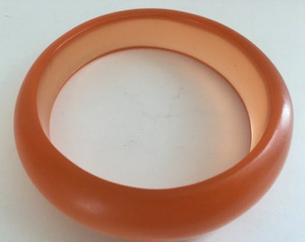 Orange Moonglow Bangle Bracelet Lucite  Asymmetrical Orangeade Translucent Neon Chunky Retro Boho Disco Mid Century Summer Gift