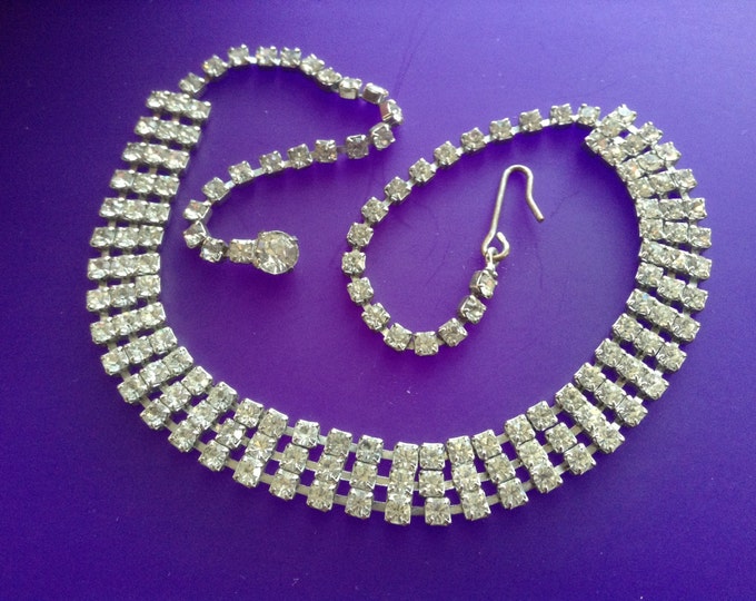 Rhinestone Choker Necklace Clear Rhinestones Sparkler Three Etsy