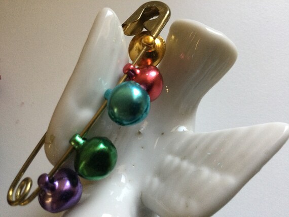 Jingle Bell Safety Pin Brooch Vintage Multicolor … - image 6