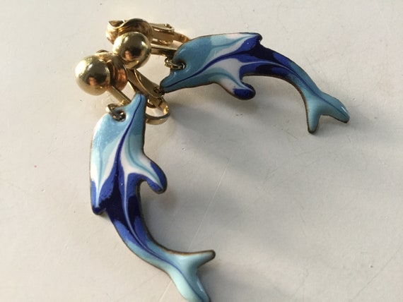 Orecchini a clip a forma di delfino in smalto, pendenti e pendenti, stile vintage, stile oceano, mare, spiaggia, matrimonio, animale, figura, regalo - Italia