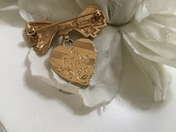 Mother Heart Bow Pin Brooch Avon Engraved "I love… - image 5