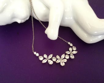 Nadri Crystal Flower Necklace 18" Designer Adjustable Prom Bridal Wedding Bridesmaid  Valentine Birthday Mother's Day Vintage Gift