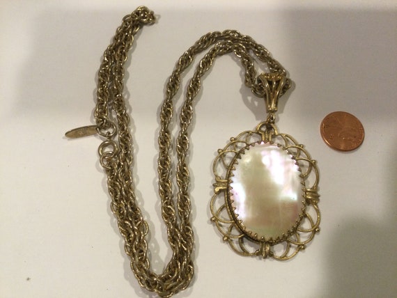 Whiting Davis Shell Pendant Necklace Filigree Bea… - image 8