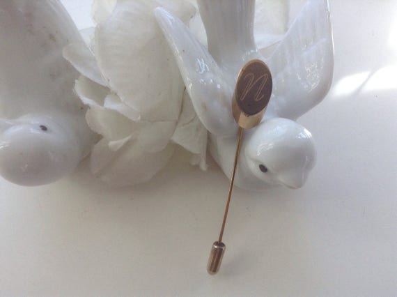 Inital N Stick Pin Gold tone Script Monogram Alph… - image 3