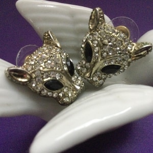 Jaguar Rhinestone Earring Studs 80s Leopard Panther Safari Jungle Cat Lion Cheetah Feline Figural Animal Collectible Birthday Vintage Gift