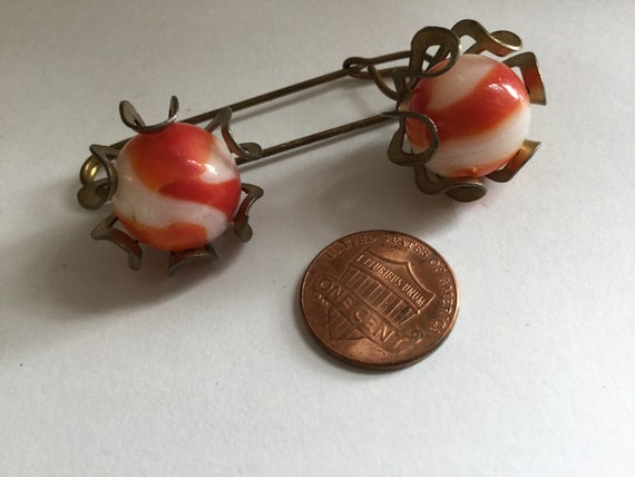 Vintage Caged Marble Kilt Pin Brooch Sweater Oran… - image 4