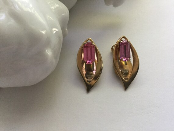 Pink Sapphire Emerald Cut Glass Jewelry Set Penda… - image 7