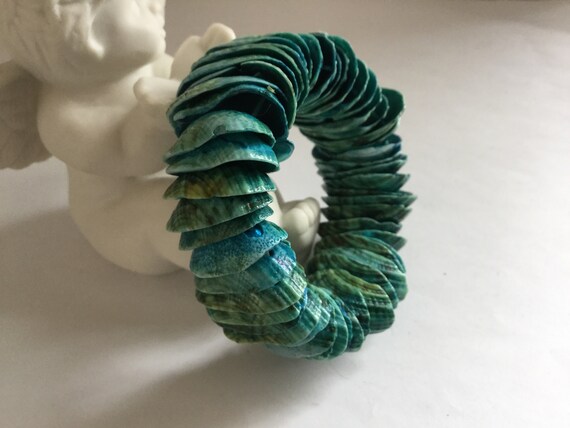 Blue Shell Stretch Bracelet Small Bangle Nautical… - image 3