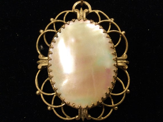Whiting Davis Shell Pendant Necklace Filigree Bea… - image 2