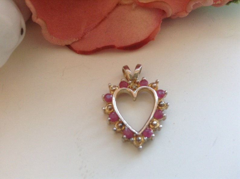 Ruby Heart Pendant Valentine 14K Overlay Sterling Estate Etsy