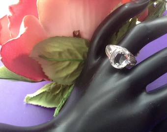 Sorrento Sterling Silver Crystal Ring Vintage Engagement Prom size 7 filigree 925 cocktail romantic wedding bridal fashion holiday jewelry