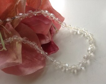 Aurora Borealis Halsband Choker 15" Kristall Vintage Facetterade Pärlor AB Brud Blomma Flicka Smycken Brudens Mor Bal Bröllop Högtid
