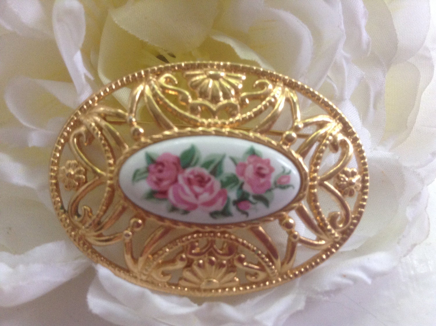 Vintage Avon Rose Brooch Pin Cameo Pink Porcelain Rose Floral Etsy