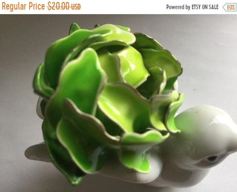 ON SALE Green Enamel Flower Power Brooch Pin Cabbage Rose Mum Furled Leaves 60s Floral Easter Wedding Bride Bridal Bouquet Nature Mother Gif