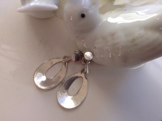 Sterling Hoops Earrings Screwbacks Elongated Drop… - image 4