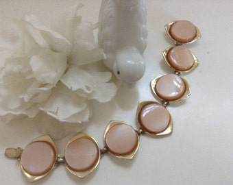 Karu Arke Pink Thermoset Link Bracelet Mid-Century Moonglow  Lucite Geometric Bridal Wedding Mother's Valentine's  Gift Summer Collectible