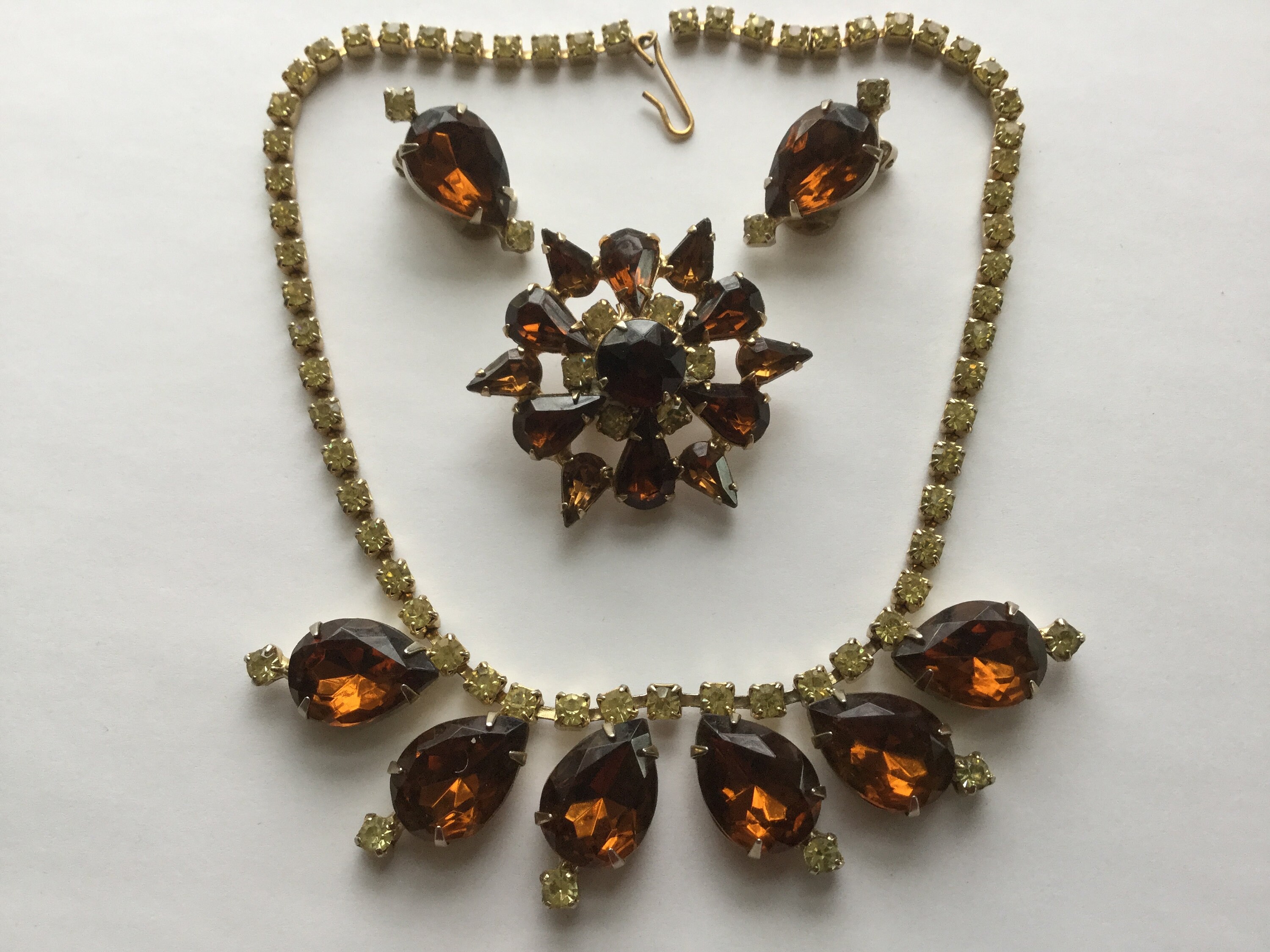 Vintage Amber and Topaz Colored Rhinestone Choker Necklace - www ...