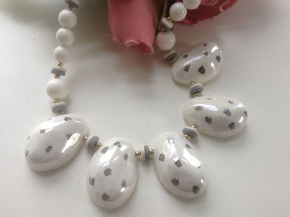 Vintage Ceramic and Bead Necklace 19” NOS Single … - image 1