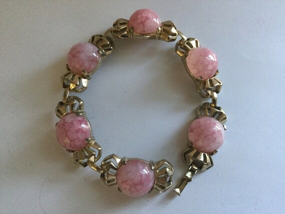 Vintage Rose Stone Bracelet 7.5" Pink Pastel Quar… - image 8