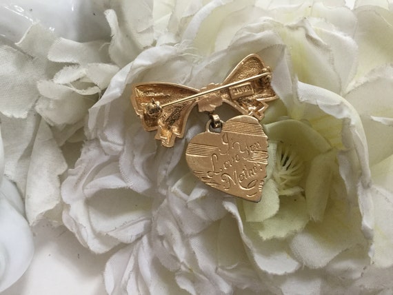Mother Heart Bow Pin Brooch Avon Engraved "I love… - image 7