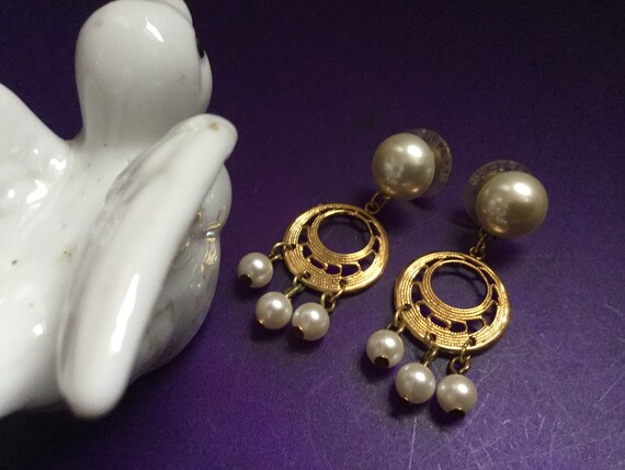 Napier Faux Pearl Earrings Pierced 80s NOS Hoops … - image 7