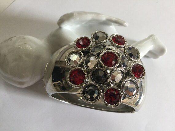 Statement Flower Rhinestone Clamper Bangle Bracel… - image 3