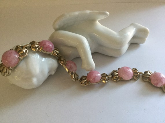 Vintage Rose Stone Bracelet 7.5" Pink Pastel Quar… - image 1