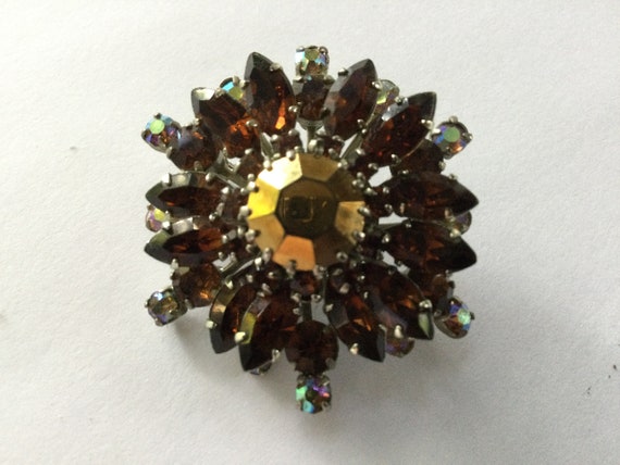 Vintage Austrian Topaz Brooch Pin Glass Aurora Bo… - image 4