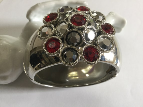 Statement Flower Rhinestone Clamper Bangle Bracel… - image 1