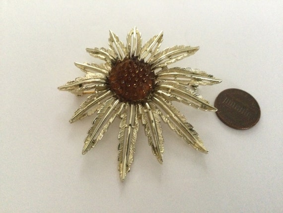 Sarah Coventry Sunflower Brooch Pendant Dimension… - image 8