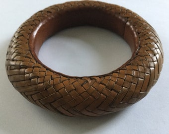 Bracciale rigido in pelle intrecciata, bombato, intrecciato, a zig-zag, grosso, tribale, etnico, artigianale, dichiarazione, boho chic, retrò, regalo