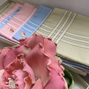 Fazzoletto Legler Handkerchief Vintage Set of Six NOS Original Label Box Pastel Pink Blue Green Square Rainbow Wedding Bridesmaids Gift
