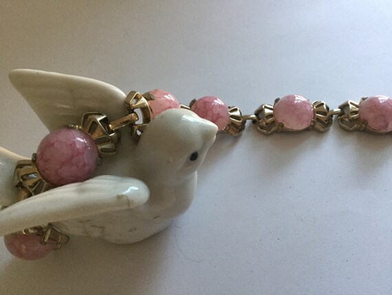 Vintage Rose Stone Bracelet 7.5" Pink Pastel Quar… - image 7