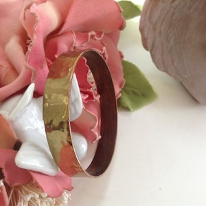 Hammered Brass and Copper Bangle Polished Cuff Handmade Classic Jewelry  Valentine Holiday Modernist Gift Retro Arts Craft Movement Boho