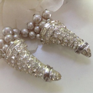 Vendome Rhinestone Earrings Faux Pearl Spray Clips Screwbacks Vintage  Prom Bridal Bride&#39;s Maid Vintage Wedding Accessory Evening Gift
