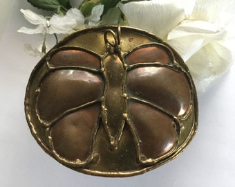 Large Butterfly Belt Buckle Copper Brass Hand Forged Monarch Insect Wings Art Artwork Vintage Artisan Summer Nature "Gift For Her"