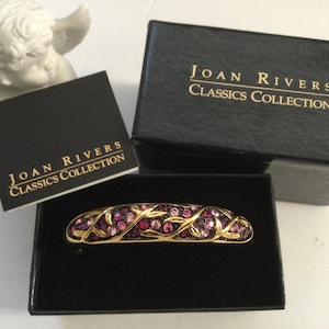 Joan Rivers Rhinestone Bangle Swarovski Crystals NOS Classic Collection Pink Purple Magenta  Hinged Gold Tone Vines Bridal Birthday Gift