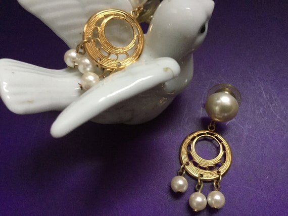 Napier Faux Pearl Earrings Pierced 80s NOS Hoops … - image 5