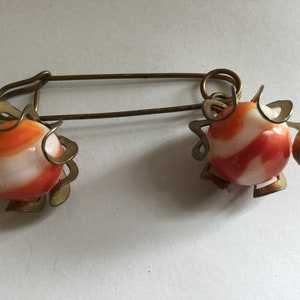 Vintage Caged Marble Kilt Pin Brooch Sweater Orange Swirl Milk Glass Brass Preppy Safety Pin Skirts Scarf Belt Collar Accessory Gift image 10